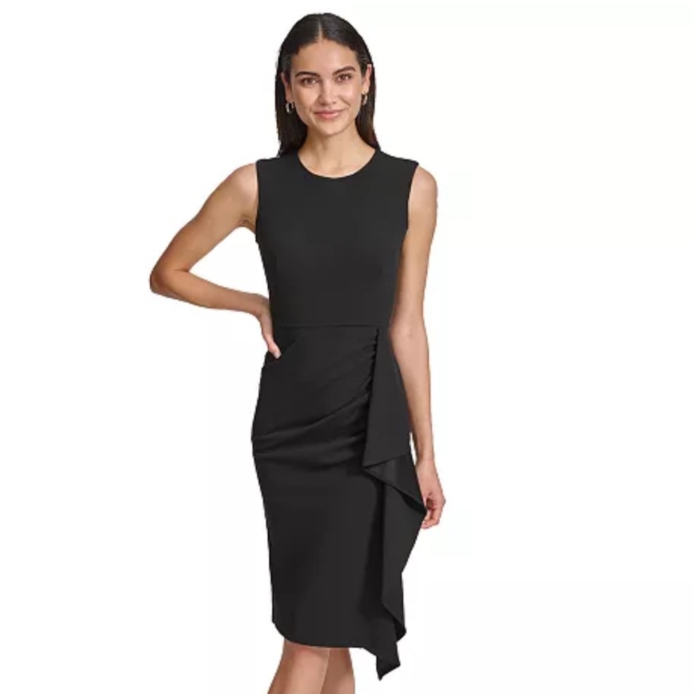 Calvin Klein Sleeveless Scuba Crepe Draped Dress